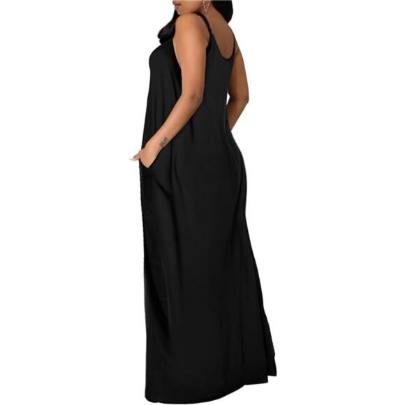 Women's Maxi Dresses Summer Spaghetti Strap Dress with Pockets - Picture 4 of 6
